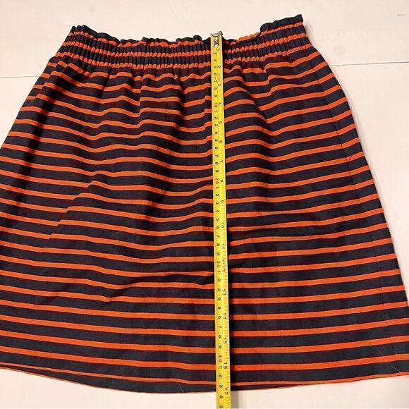 J. Crew Cotton  Linen Navy and Orange Striped Skirt Sz 4 Lined Elastic Waist - Picture 5 of 8
